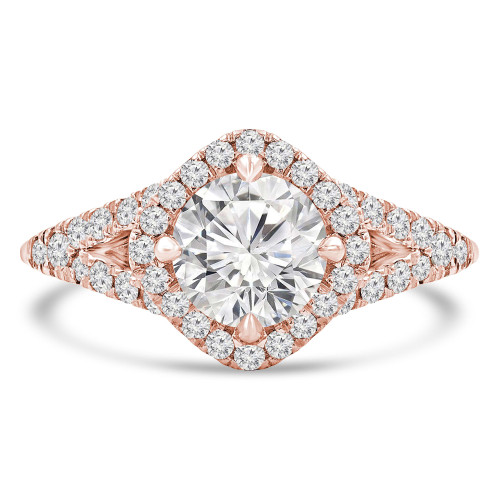 Round Lab Created Diamond Split-Shank Cathedral Open Bridge Compass Prongs Cushion Halo Engagement Ring in Rose Gold (MVSLG1264-R)