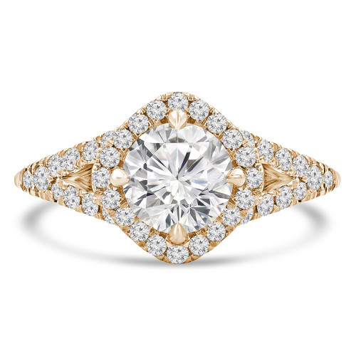 Round Lab Created Diamond Split-Shank Cathedral Open Bridge Compass Prongs Cushion Halo Engagement Ring in Yellow Gold (MVSLG1264-Y)