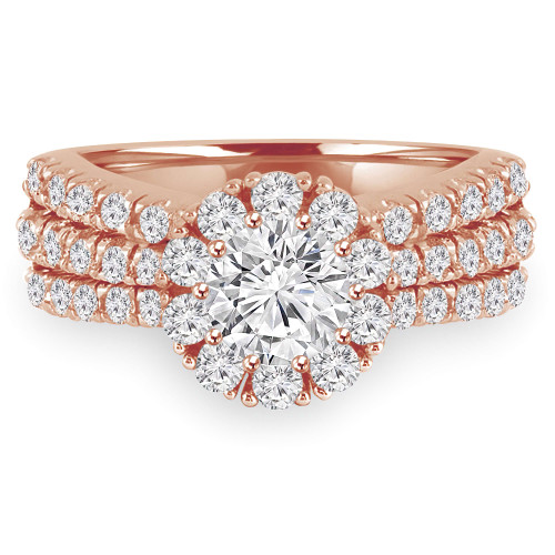 Round Lab Created Diamond Three-Row Pinched Split-Shank Halo Engagement Ring in Rose Gold (MVSLG1265-R)