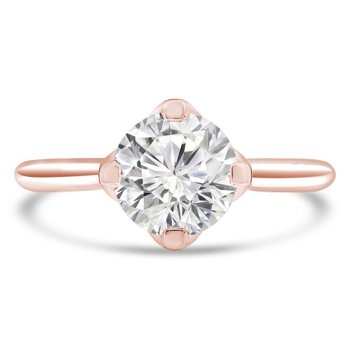 Round Lab Created Diamond Catherdral Floral Basket Compass Prongs Solitaire Engagement Ring in Rose Gold (MVSLG1275-R)
