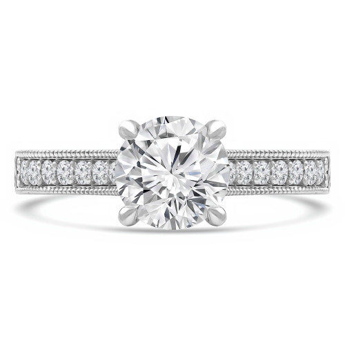 Round Lab Created Diamond Vintage Cathedral Solitaire with Accents Engagement Ring in White Gold (MVSLG1285-W)