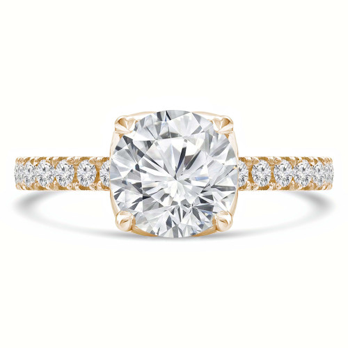 Round Lab Created Diamond Floral Petal Cathedral Solitaire with Accents Engagement Ring in Yellow Gold (MVSLG1286-Y)