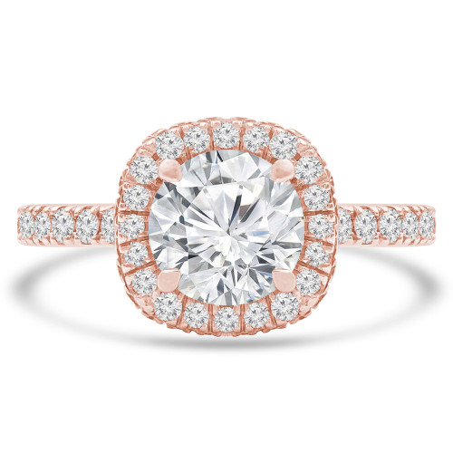 Round Lab Created Diamond Cushion Rollover Halo Engagement Ring in Rose Gold with Accents (MVSLG1291-R)