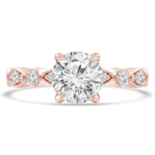 Round Lab Created Diamond Solitaire with Accents Engagement Ring in Rose Gold Bezel Set Accents (MVSLG1295-R)