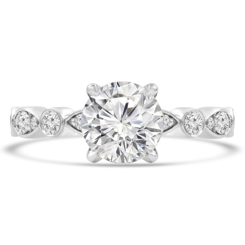 Round Lab Created Diamond Solitaire with Accents Engagement Ring in White Gold Bezel Set Accents (MVSLG1295-W)
