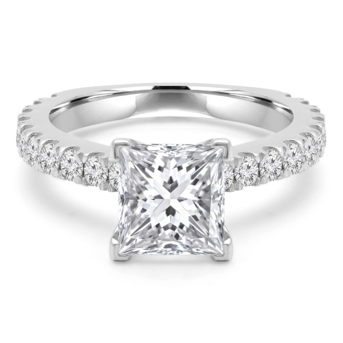 Princess Lab Created Diamond Cathedral Solitaire with Accents Engagement Ring in White Gold (MVSLG1309-W)