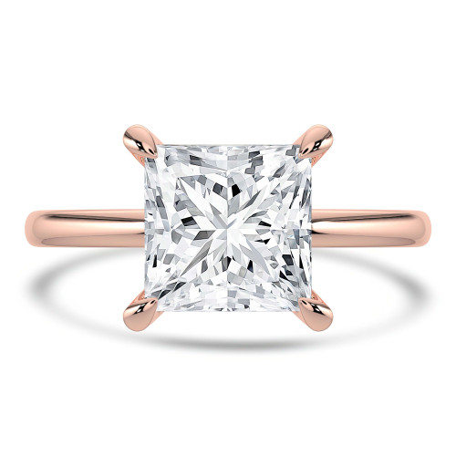 Princess Lab Created Diamond Hidden Halo Solitaire with Accents Engagement Ring in Rose Gold (MVSLG1312-R)