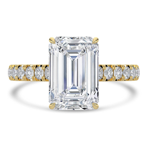Emerald Lab Created Diamond Cathedral Open Bridge Hidden Halo Solitaire with Accents Engagement Ring in Yellow Gold (MVSLG1314-Y)