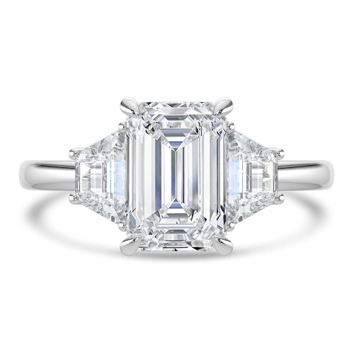 Emerald Lab Created Diamond Open Bridge Three-Stone Engagement Ring in White Gold (MVSLG1318-W)