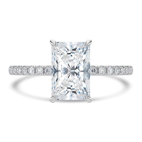 Radiant Lab Created Diamond Open Bridge Hidden Halo Solitaire with Accents Engagement Ring in White Gold (MVSLG1320-W)