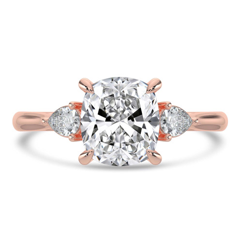 Cushion Lab Created Diamond Tapered Cathedral Open Bridge Three-Stone Engagement Ring in Rose Gold (MVSLG1328-R)