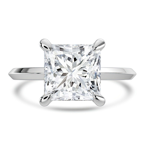 Princess Lab Created Diamond Tapered Edge Hidden Halo Solitaire with Accents Engagement Ring in White Gold (MVSLG1335-W)