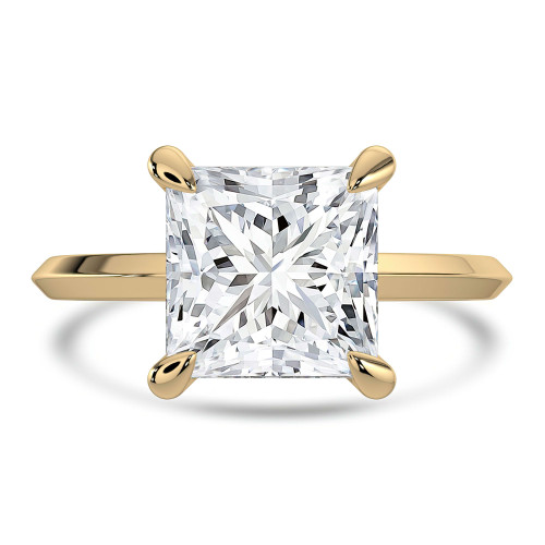 Princess Lab Created Diamond Tapered Edge Hidden Halo Solitaire with Accents Engagement Ring in Yellow Gold (MVSLG1335-Y)