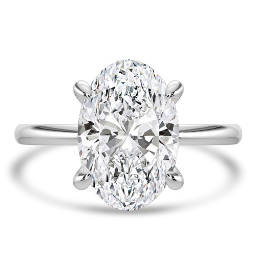 Oval Lab Created Diamond Open Bridge Hidden Halo Solitaire with Accents Engagement Ring in White Gold (MVSLG1346-W)