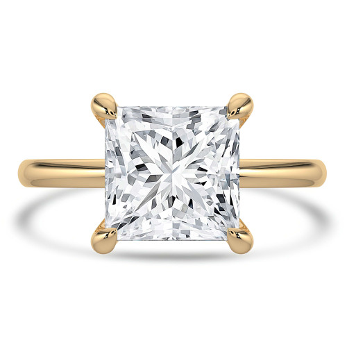 Princess Lab Created Diamond Open Bridge Hidden Halo Solitaire with Accents Engagement Ring in Yellow Gold (MVSLG1348-Y)