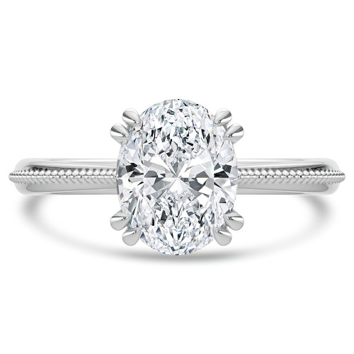 Oval Lab Created Diamond Vintage Tapered Cathedral Open Bridge Double Prong Solitaire Engagement Ring in White Gold (MVSLG1363-W)