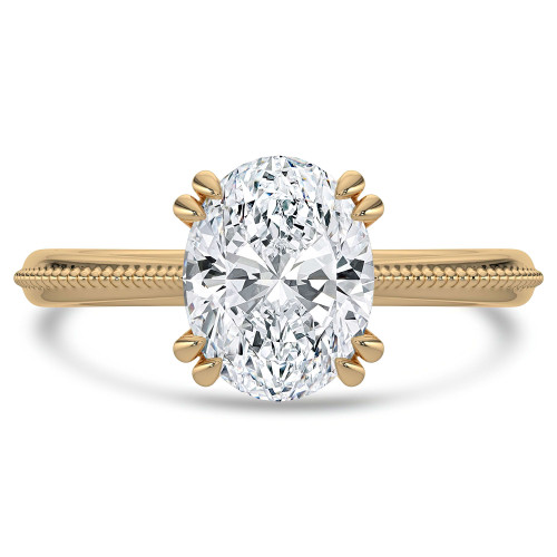 Oval Lab Created Diamond Vintage Tapered Cathedral Open Bridge Double Prong Solitaire Engagement Ring in Yellow Gold (MVSLG1363-Y)