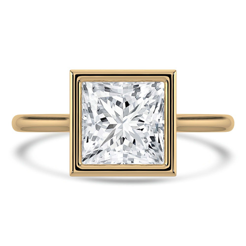 Princess Lab Created Diamond Bezel Set Cathedral Open Bridge Solitaire Engagement Ring in Yellow Gold (MVSLG1387-Y)