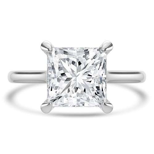 Princess Lab Created Diamond Hidden Halo Cathedral Solitaire with Accents Engagement Ring in White Gold (MVSLG1390-W)