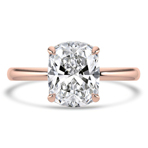 Cushion Lab Created Diamond Hidden Halo Open Bridge Solitaire with Accents Engagement Ring in Rose Gold (MVSLG1392-R)