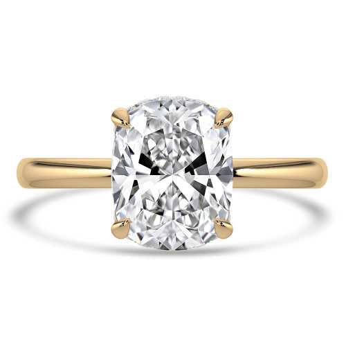 Cushion Lab Created Diamond Hidden Halo Open Bridge Solitaire with Accents Engagement Ring in Yellow Gold (MVSLG1392-Y)