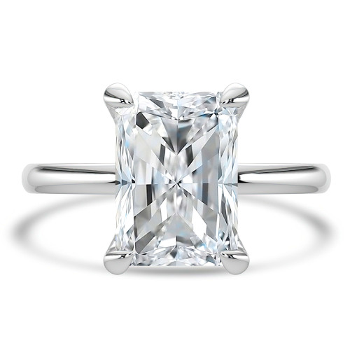 Radiant Lab Created Diamond Hidden Halo Open Bridge Solitaire with Accents Engagement Ring in White Gold (MVSLG1394-W)