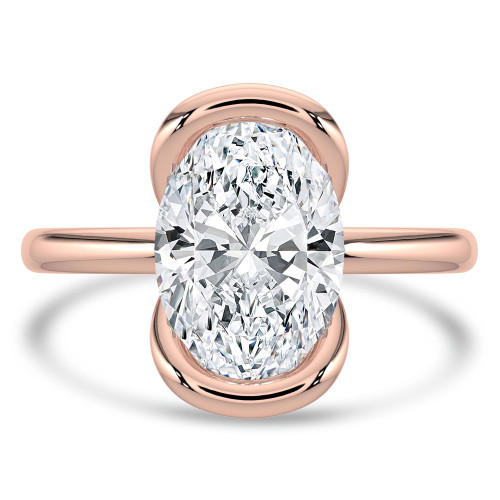 Oval Lab Created Diamond Tension Set Solitaire Engagement Ring in Rose Gold (MVSLG1399-R)