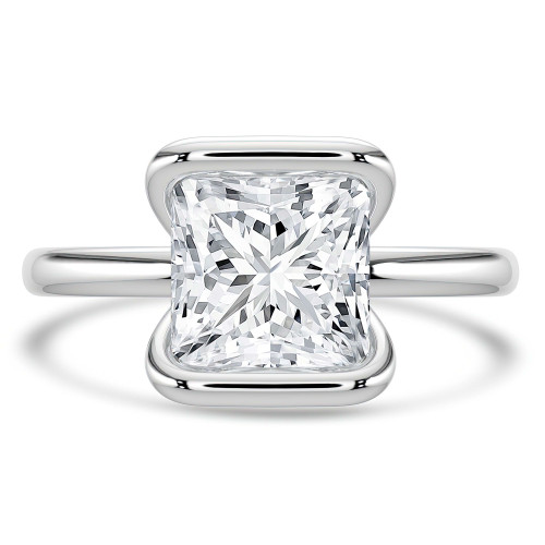 Princess Lab Created Diamond Tension Set Solitaire Engagement Ring in White Gold (MVSLG1401-W)