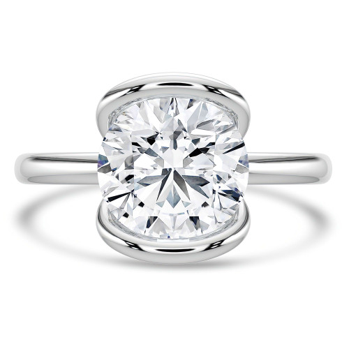 Round Lab Created Diamond Tension Set Solitaire Engagement Ring in White Gold (MVSLG1404-W)