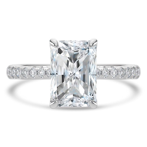 Radiant Lab Created Diamond Tapered Solitaire with Accents Engagement Ring in White Gold (MVSLG1406-W)