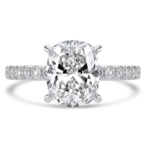 Cushion Lab Created Diamond Hidden Halo Open Bridge Solitaire with Accents Engagement Ring in White Gold (MVSLG1408-W)