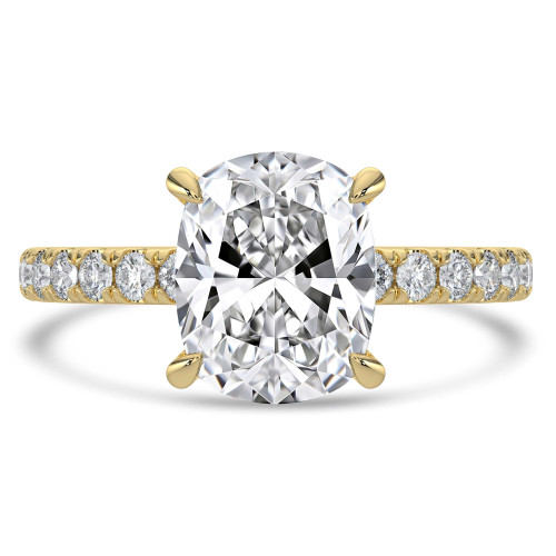 Cushion Lab Created Diamond Hidden Halo Open Bridge Solitaire with Accents Engagement Ring in Yellow Gold (MVSLG1408-Y)