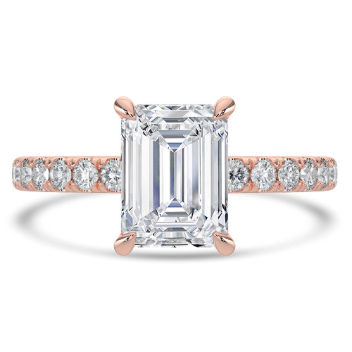 Emerald Lab Created Diamond Hidden Halo Open Bridge Solitaire with Accents Engagement Ring in Rose Gold (MVSLG1409-R)