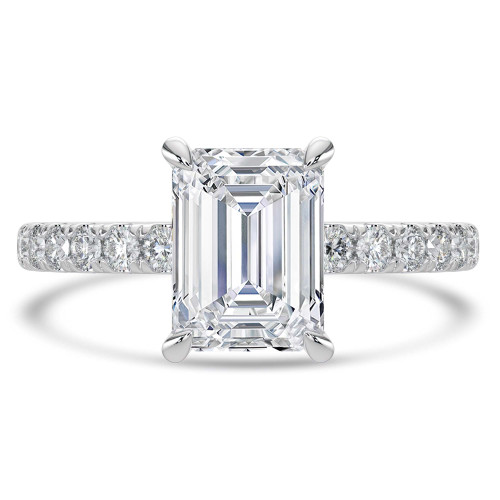 Emerald Lab Created Diamond Hidden Halo Open Bridge Solitaire with Accents Engagement Ring in White Gold (MVSLG1409-W)