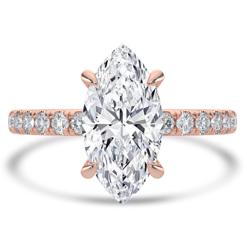 Marquise Lab Created Diamond Hidden Halo Open Bridge Solitaire with Accents Engagement Ring in Rose Gold (MVSLG1410-R)