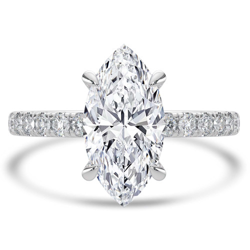 Marquise Lab Created Diamond Hidden Halo Open Bridge Solitaire with Accents Engagement Ring in White Gold (MVSLG1410-W)