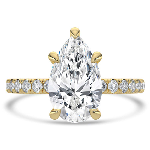 Pear Lab Created Diamond Hidden Halo Open Bridge Solitaire with Accents Engagement Ring in Yellow Gold (MVSLG1411-Y)