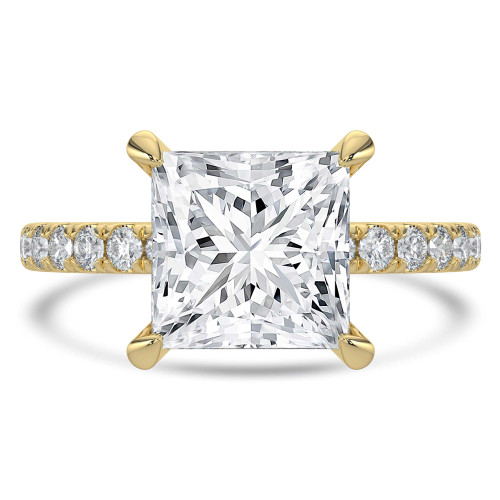 Princess Lab Created Diamond Hidden Halo Open Bridge Solitaire with Accents Engagement Ring in Yellow Gold (MVSLG1412-Y)
