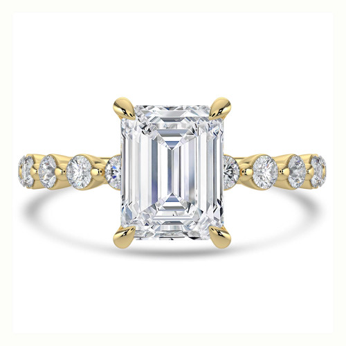 Emerald Lab Created Diamond Hidden Halo Solitaire with Accents Engagement Ring in Yellow Gold (MVSLG1417-Y)