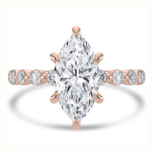 Marquise Lab Created Diamond Hidden Halo Solitaire with Accents Engagement Ring in Rose Gold (MVSLG1418-R)