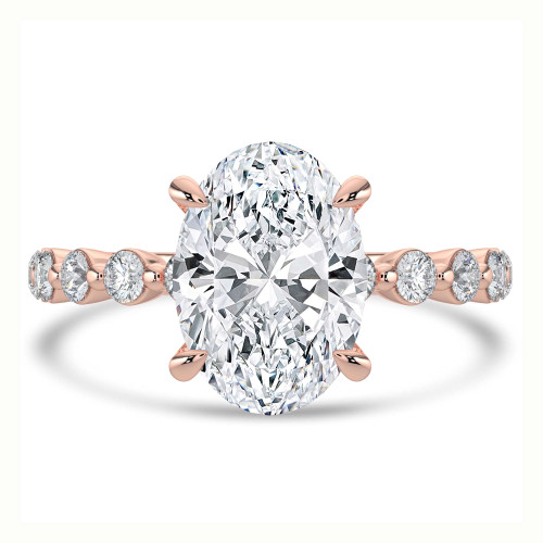 Oval Lab Created Diamond Hidden Halo Solitaire with Accents Engagement Ring in Rose Gold (MVSLG1419-R)