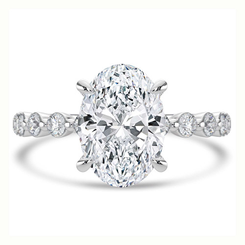 Oval Lab Created Diamond Hidden Halo Solitaire with Accents Engagement Ring in White Gold (MVSLG1419-W)