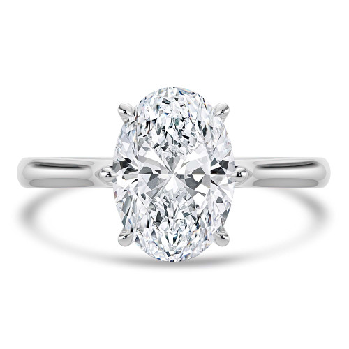 Oval Lab Created Diamond Cathedral Tapered Solitaire Engagement Ring in White Gold (MVSLG1424-W)