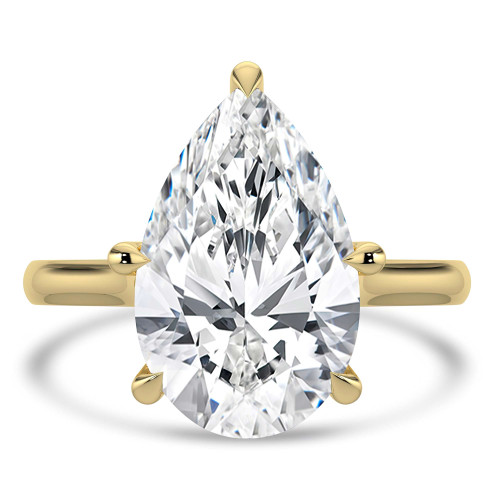 Pear Lab Created Diamond Cathedral Tapered Solitaire Engagement Ring in Yellow Gold (MVSLG1425-Y)