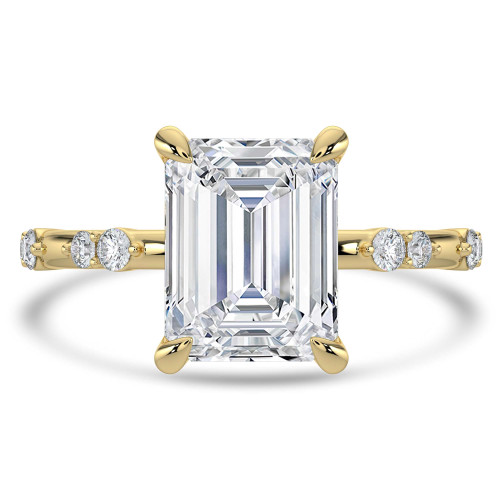 Emerald Lab Created Diamond Solitaire with Accents Engagement Ring in Yellow Gold (MVSLG1428-Y)