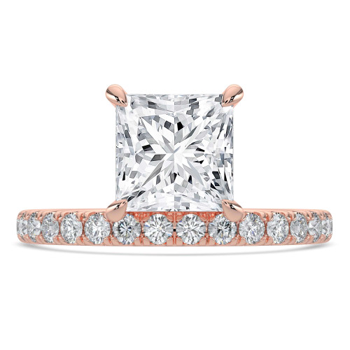 Princess Lab Created Diamond Offset Center Stone Solitaire with Accents Engagement Ring in Rose Gold (MVSLG1433-R)