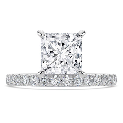 Princess Lab Created Diamond Offset Center Stone Solitaire with Accents Engagement Ring in White Gold (MVSLG1433-W)