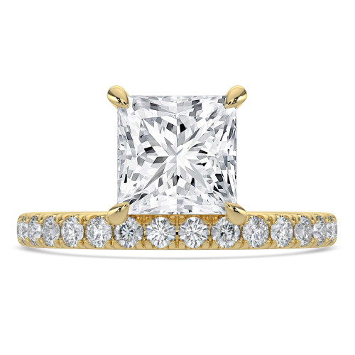Princess Lab Created Diamond Offset Center Stone Solitaire with Accents Engagement Ring in Yellow Gold (MVSLG1433-Y)
