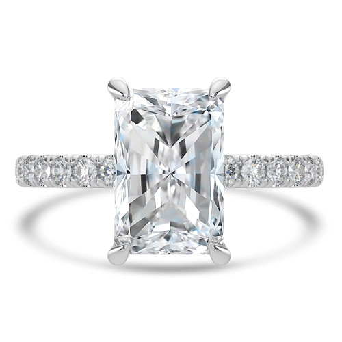 Radiant Lab Created Diamond Hidden Halo Open Bridge Solitaire with Accents Engagement Ring in White Gold (MVSLG1436-W)