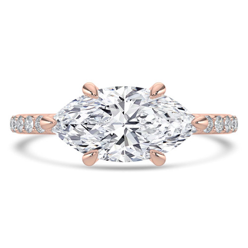 Marquise Lab Created Diamond Horizontally Set Solitaire with Accents Engagement Ring in Rose Gold (MVSLG1437-R)